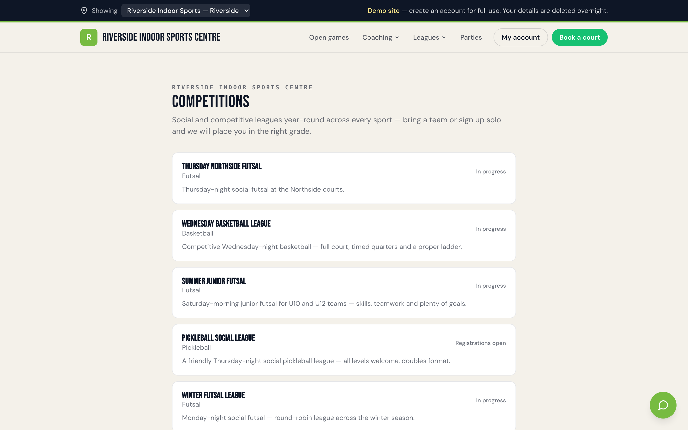 Public competition ladder page on a phone showing team standings and recent results